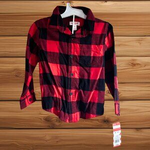 Cat & Jack Red/Black Buffalo Plaid Button Down 3T - NWT